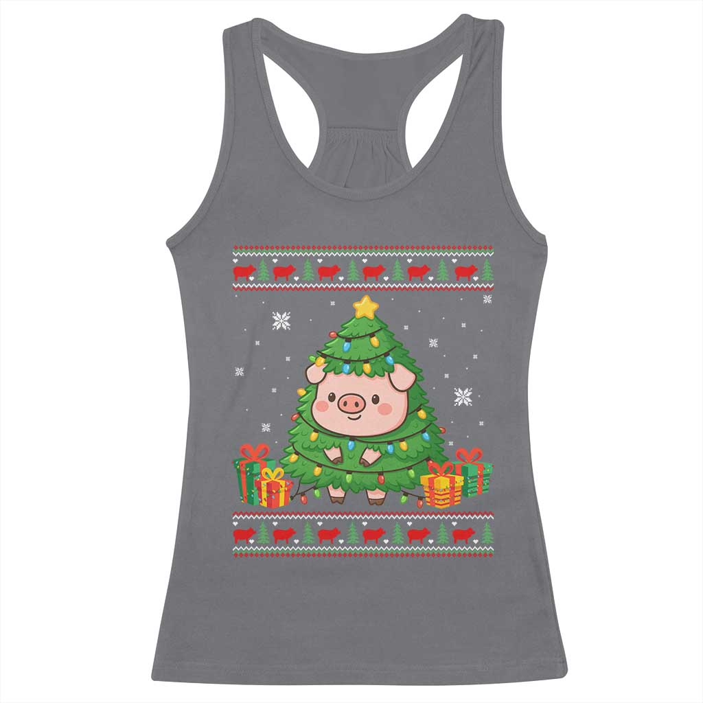 Funny Pig Christmas Tree Ugly Sweater Racerback Tank Top Farm Animal Gift - Wonder Print Shop