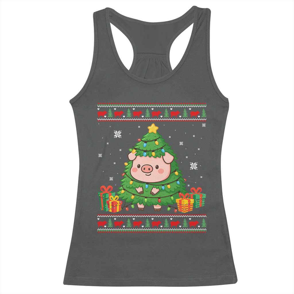 Funny Pig Christmas Tree Ugly Sweater Racerback Tank Top Farm Animal Gift - Wonder Print Shop