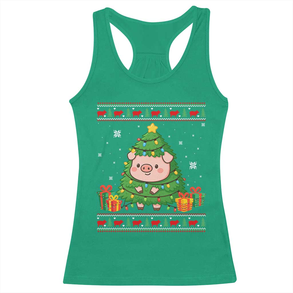 Funny Pig Christmas Tree Ugly Sweater Racerback Tank Top Farm Animal Gift - Wonder Print Shop
