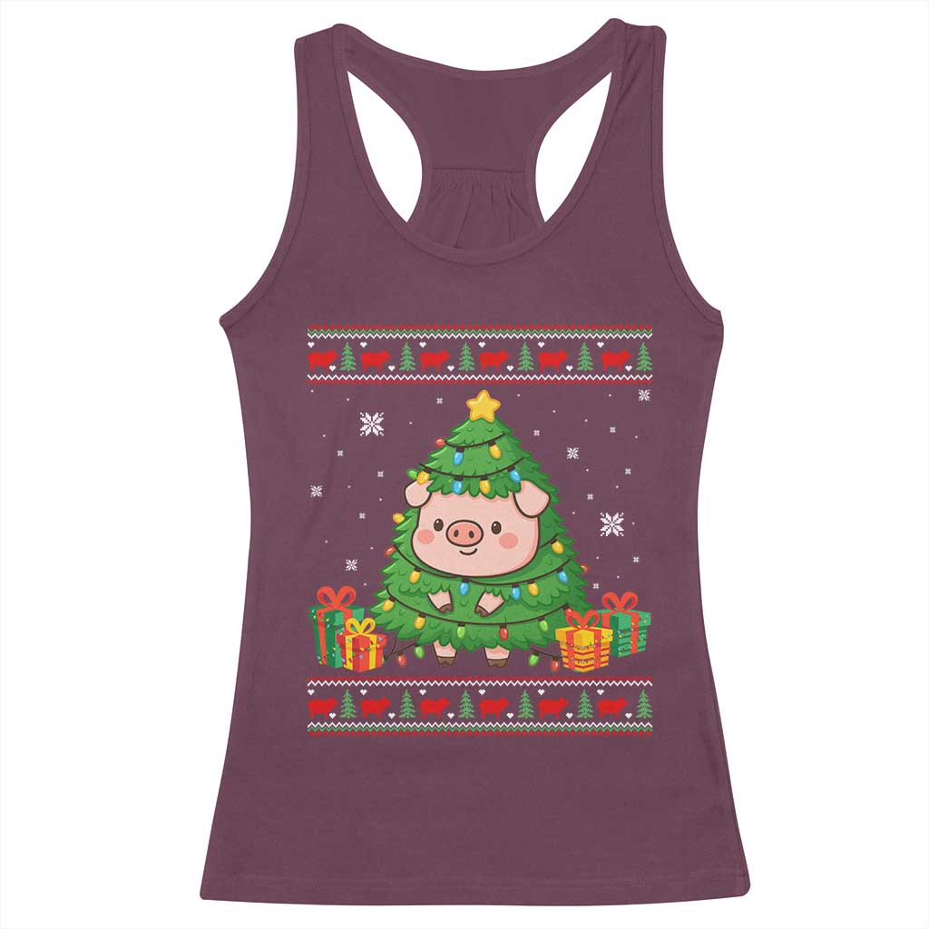 Funny Pig Christmas Tree Ugly Sweater Racerback Tank Top Farm Animal Gift - Wonder Print Shop