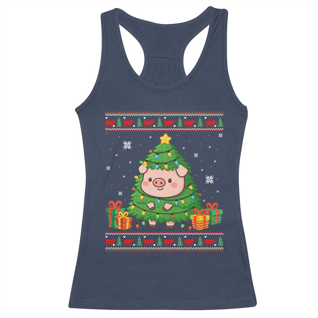 Funny Pig Christmas Tree Ugly Sweater Racerback Tank Top Farm Animal Gift - Wonder Print Shop