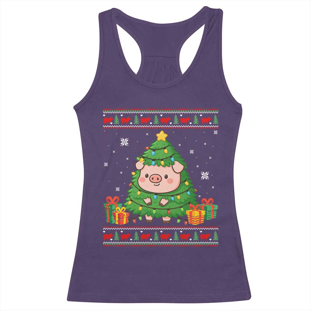 Funny Pig Christmas Tree Ugly Sweater Racerback Tank Top Farm Animal Gift - Wonder Print Shop