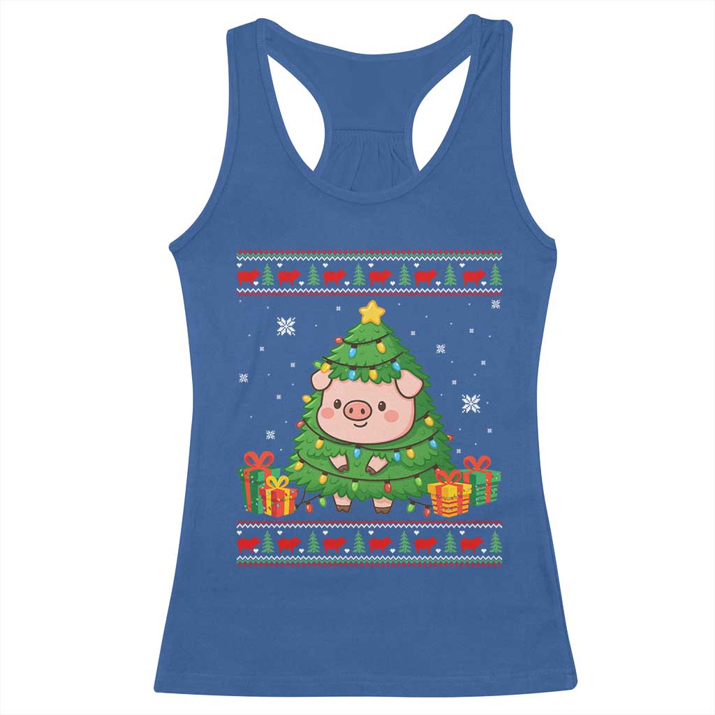 Funny Pig Christmas Tree Ugly Sweater Racerback Tank Top Farm Animal Gift - Wonder Print Shop