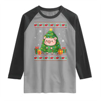Funny Pig Christmas Tree Ugly Sweater Raglan Shirt Farm Animal Gift - Wonder Print Shop
