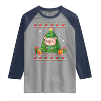 Funny Pig Christmas Tree Ugly Sweater Raglan Shirt Farm Animal Gift - Wonder Print Shop