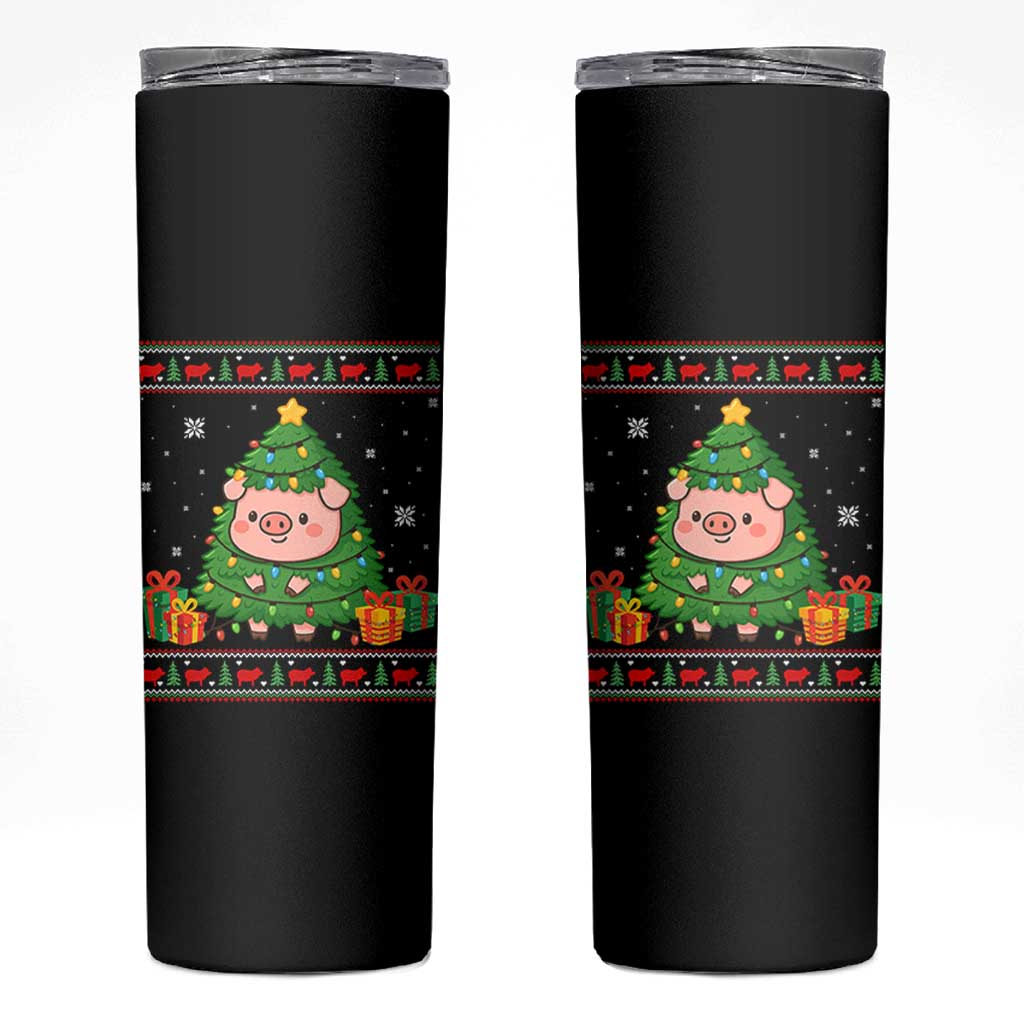 Funny Pig Christmas Tree Ugly Sweater Skinny Tumbler Farm Animal Gift - Wonder Print Shop