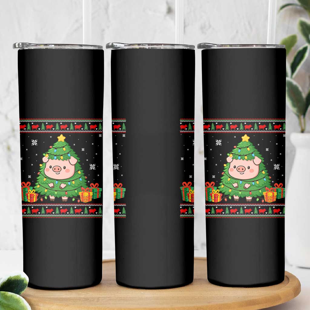Funny Pig Christmas Tree Ugly Sweater Skinny Tumbler Farm Animal Gift - Wonder Print Shop