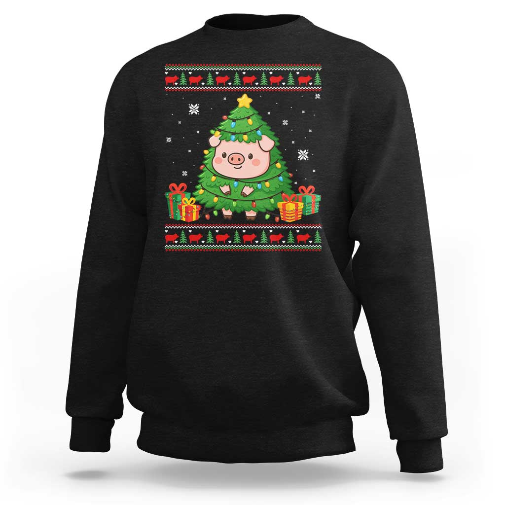 Funny Pig Christmas Tree Ugly Sweater Sweatshirt Farm Animal Gift - Wonder Print Shop