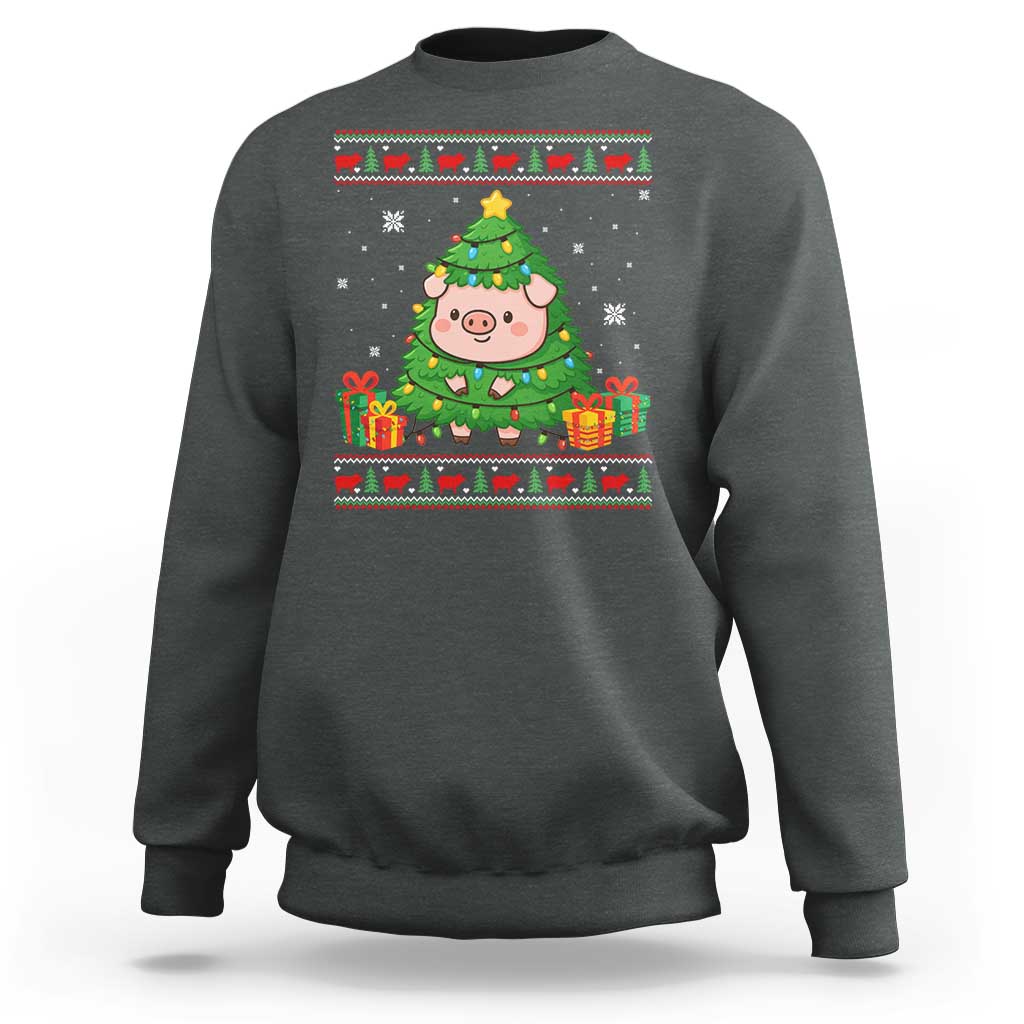 Funny Pig Christmas Tree Ugly Sweater Sweatshirt Farm Animal Gift - Wonder Print Shop