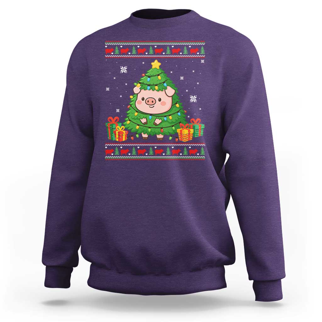 Funny Pig Christmas Tree Ugly Sweater Sweatshirt Farm Animal Gift - Wonder Print Shop