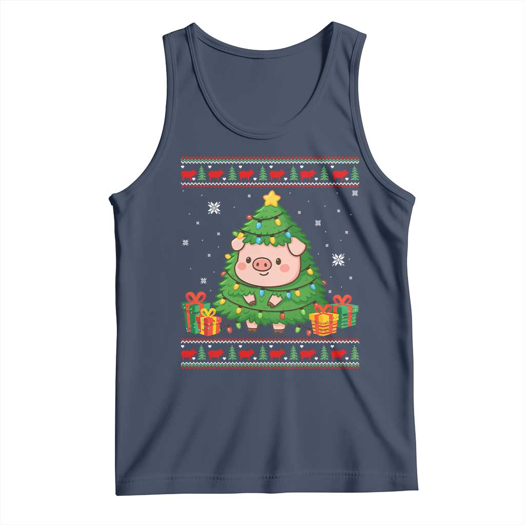 Funny Pig Christmas Tree Ugly Sweater Tank Top Farm Animal Gift - Wonder Print Shop