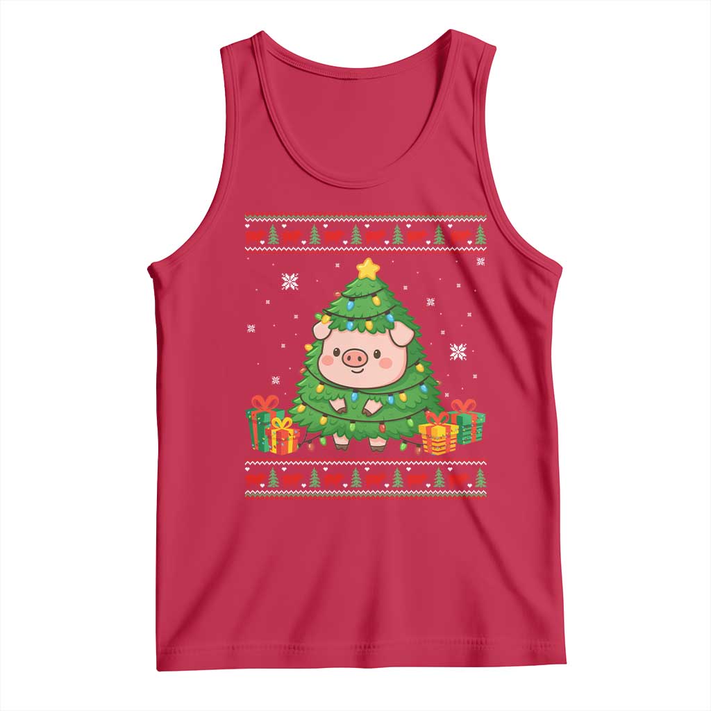 Funny Pig Christmas Tree Ugly Sweater Tank Top Farm Animal Gift - Wonder Print Shop