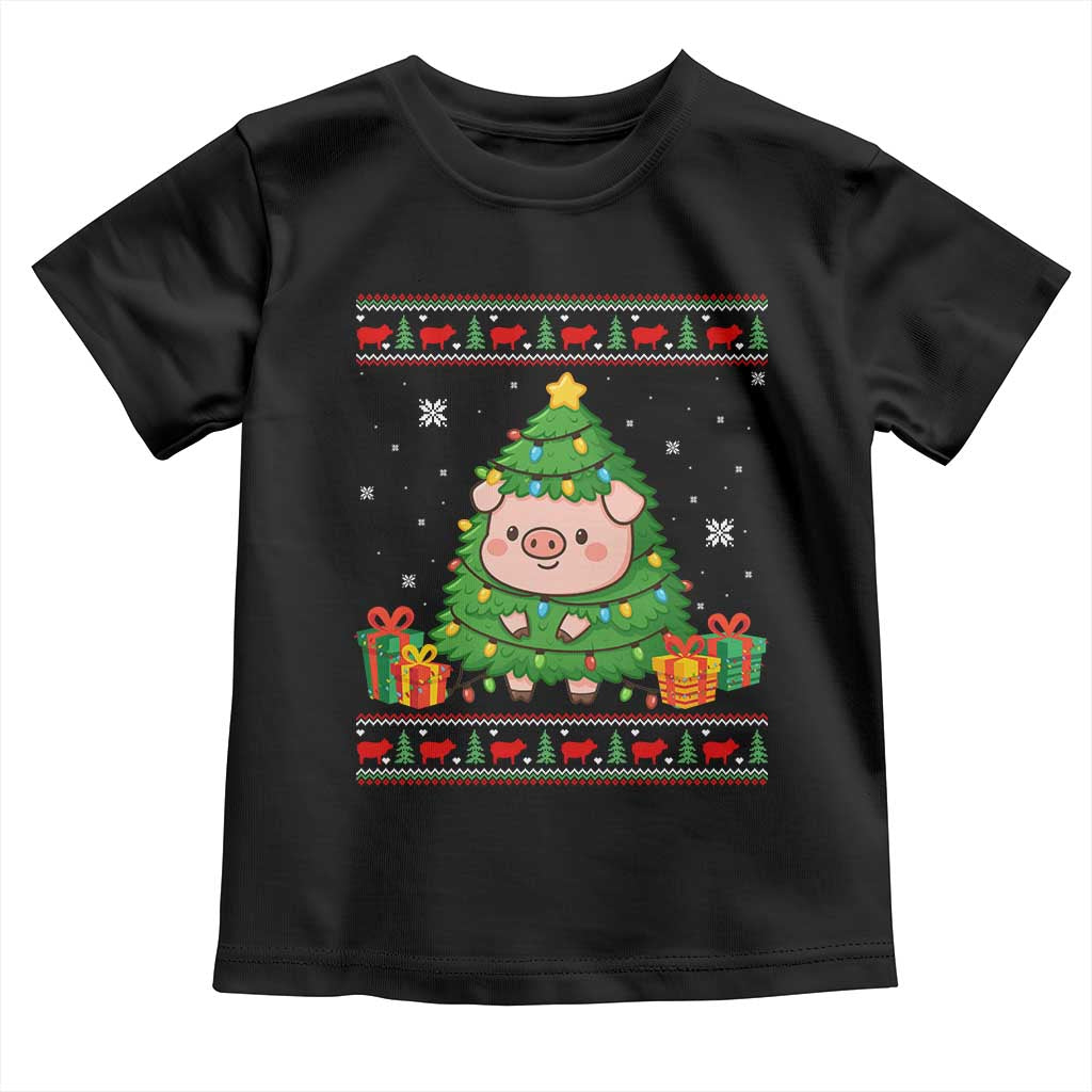 Funny Pig Christmas Tree Ugly Sweater Toddler T Shirt Farm Animal Gift - Wonder Print Shop