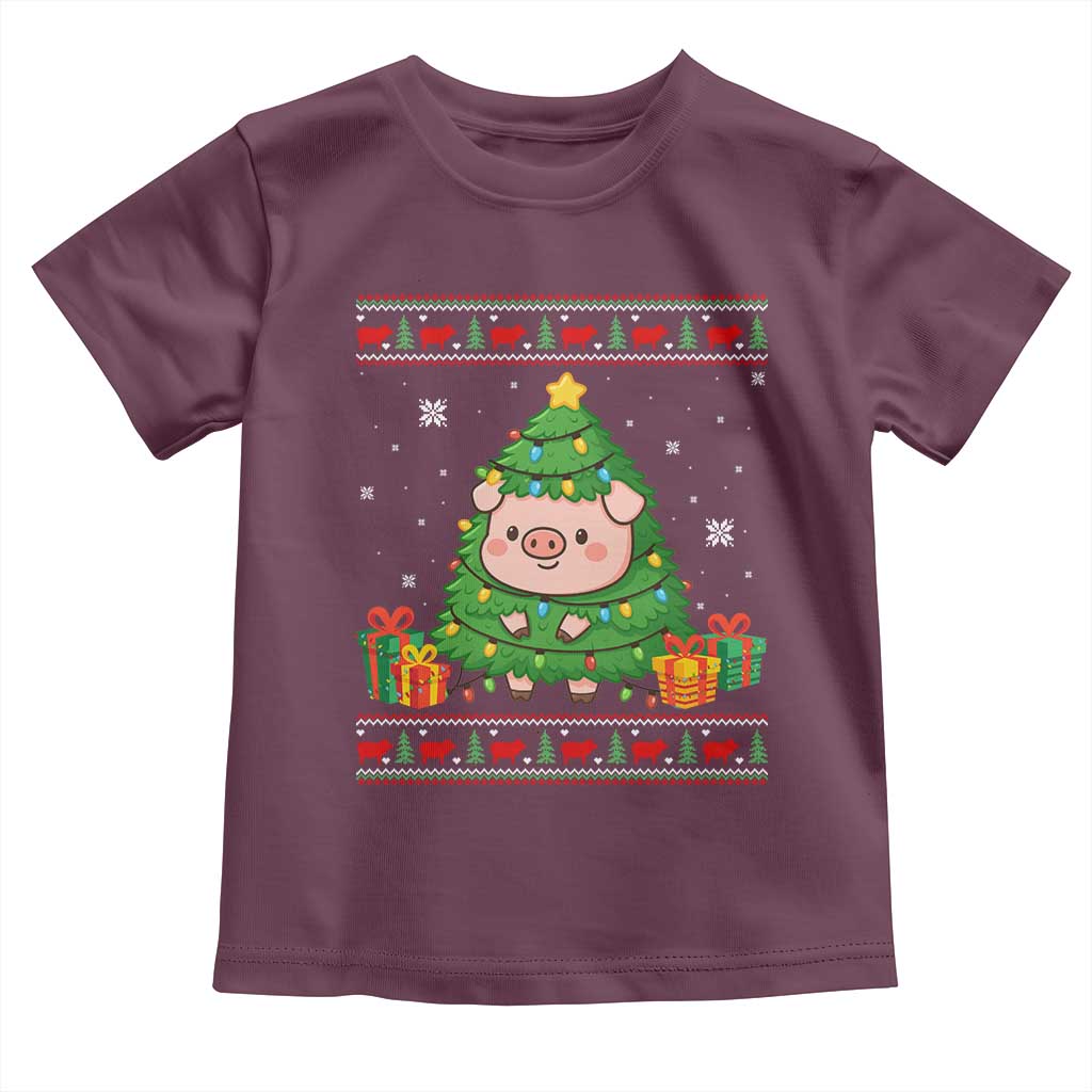 Funny Pig Christmas Tree Ugly Sweater Toddler T Shirt Farm Animal Gift - Wonder Print Shop