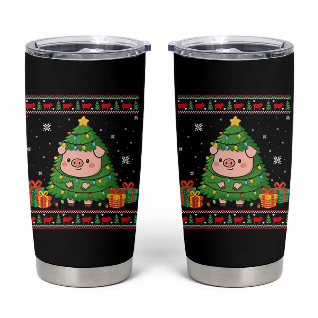 Funny Pig Christmas Tree Ugly Sweater Tumbler Cup Farm Animal Gift - Wonder Print Shop