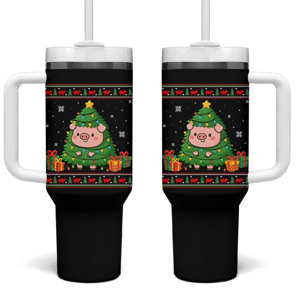 Funny Pig Christmas Tree Ugly Sweater Tumbler With Handle Farm Animal Gift - Wonder Print Shop
