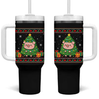 Funny Pig Christmas Tree Ugly Sweater Tumbler With Handle Farm Animal Gift - Wonder Print Shop