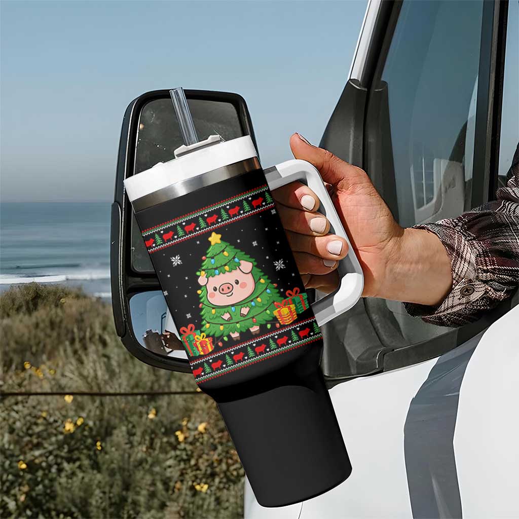 Funny Pig Christmas Tree Ugly Sweater Tumbler With Handle Farm Animal Gift - Wonder Print Shop