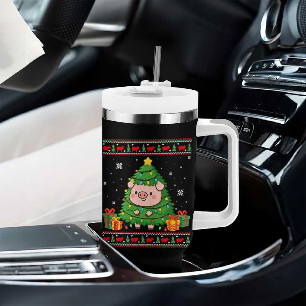 Funny Pig Christmas Tree Ugly Sweater Tumbler With Handle Farm Animal Gift - Wonder Print Shop