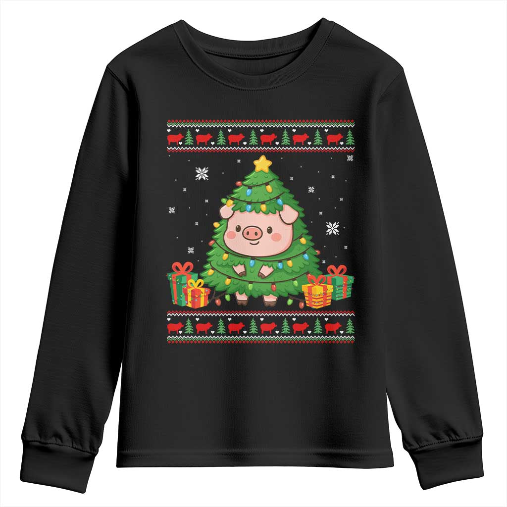 Funny Pig Christmas Tree Ugly Sweater Youth Sweatshirt Farm Animal Gift - Wonder Print Shop