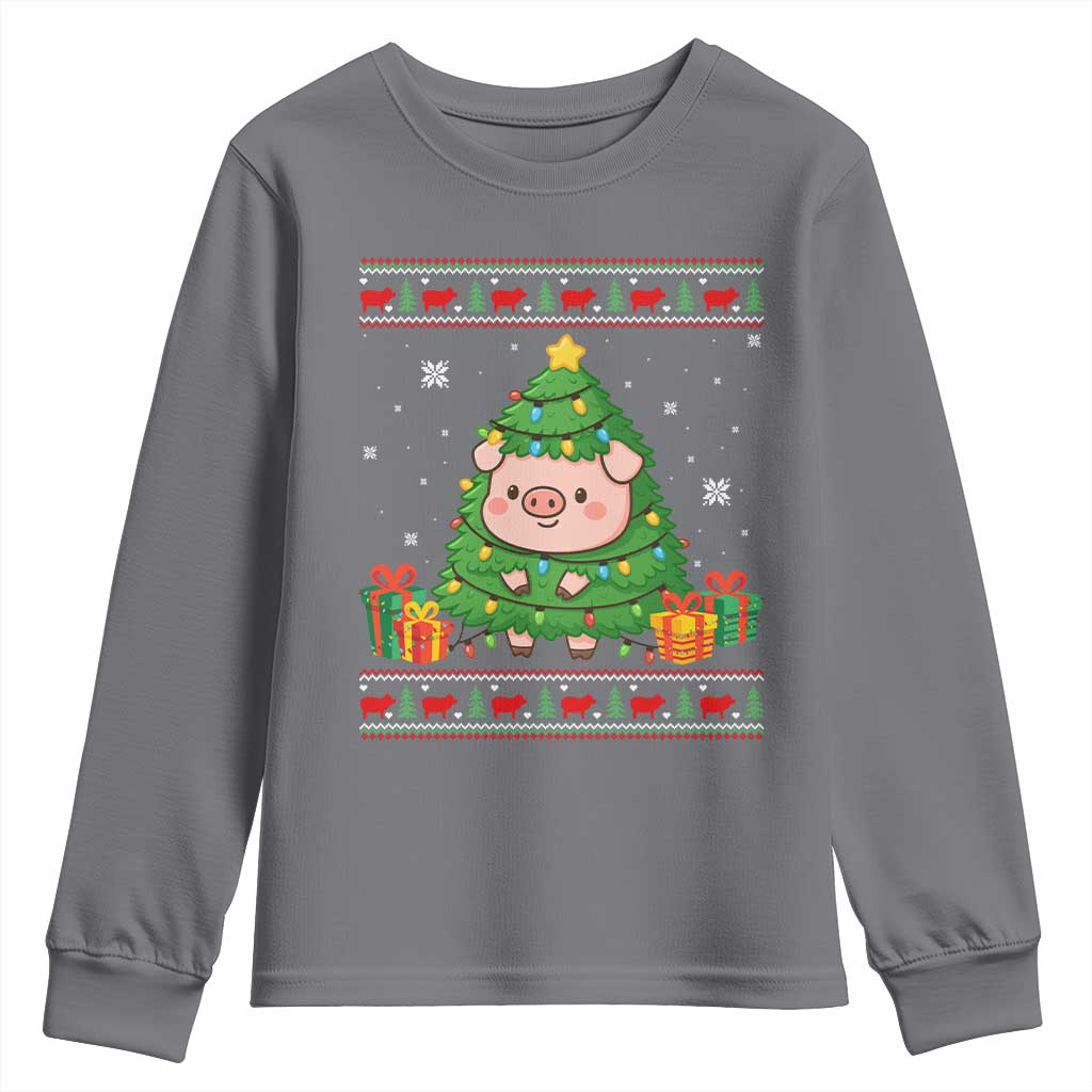 Funny Pig Christmas Tree Ugly Sweater Youth Sweatshirt Farm Animal Gift - Wonder Print Shop