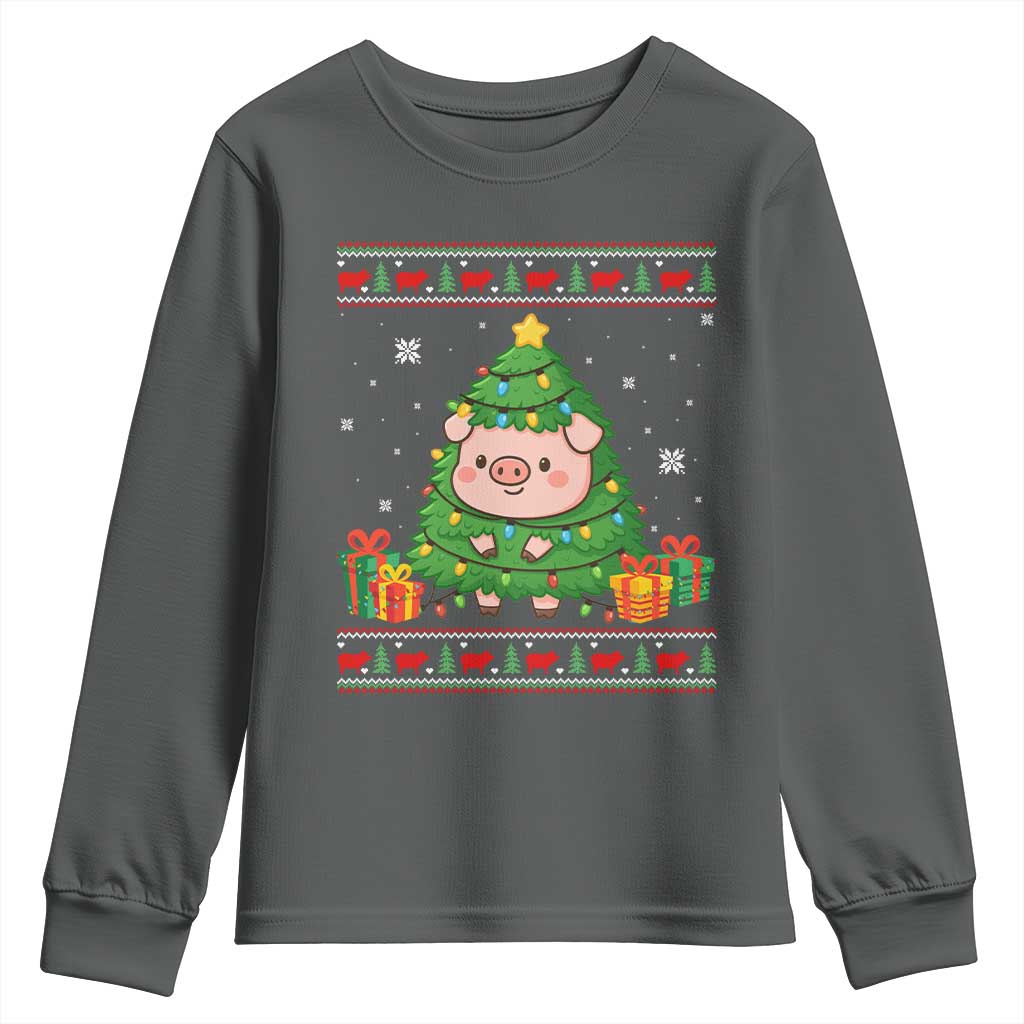 Funny Pig Christmas Tree Ugly Sweater Youth Sweatshirt Farm Animal Gift - Wonder Print Shop