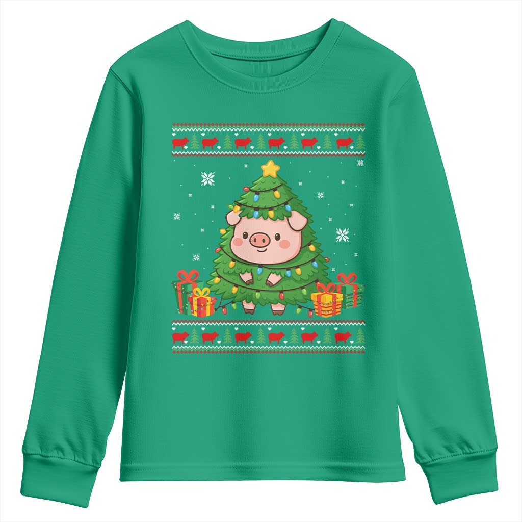 Funny Pig Christmas Tree Ugly Sweater Youth Sweatshirt Farm Animal Gift - Wonder Print Shop