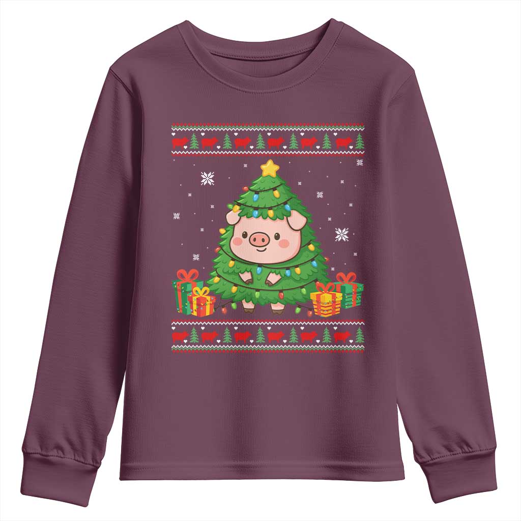 Funny Pig Christmas Tree Ugly Sweater Youth Sweatshirt Farm Animal Gift - Wonder Print Shop