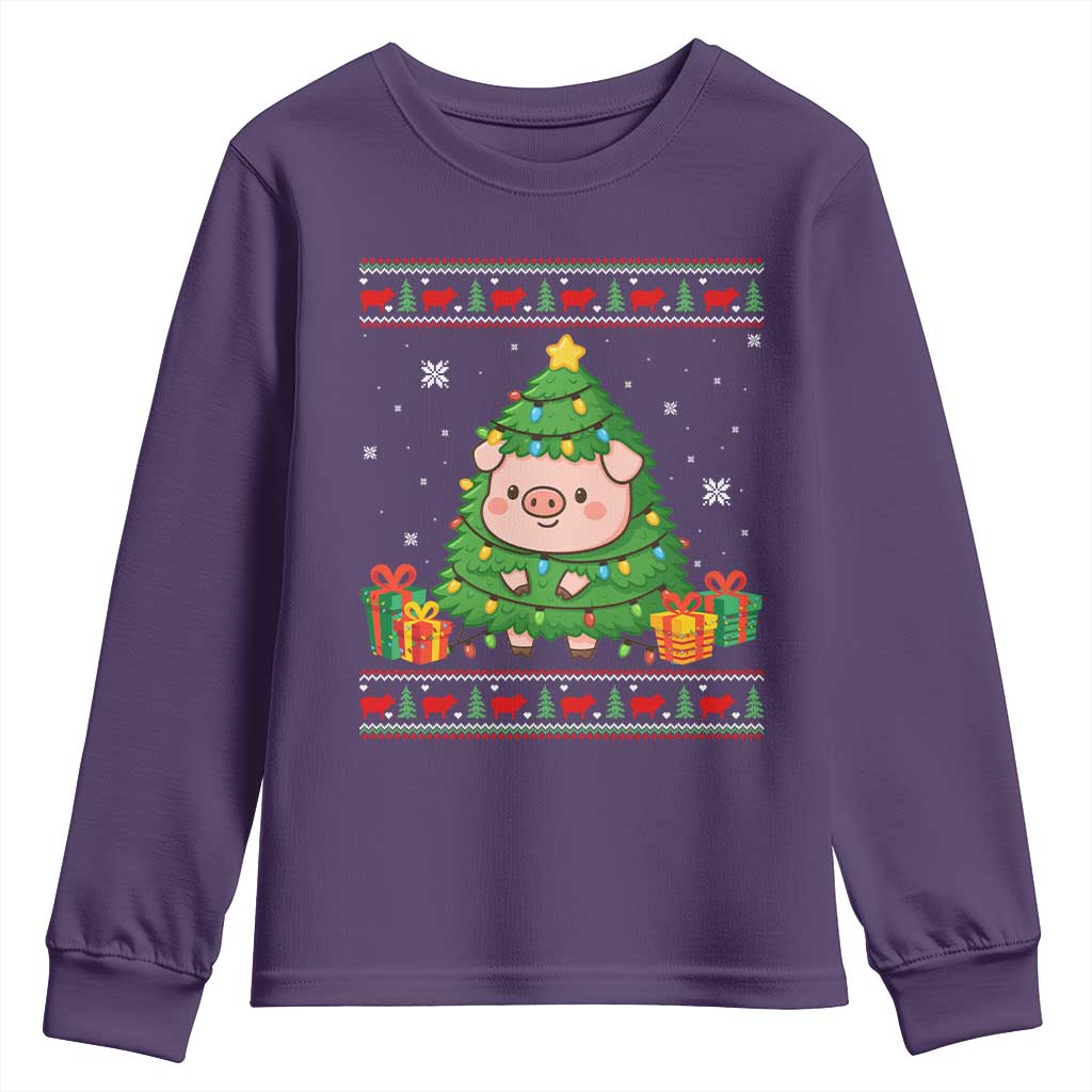 Funny Pig Christmas Tree Ugly Sweater Youth Sweatshirt Farm Animal Gift - Wonder Print Shop