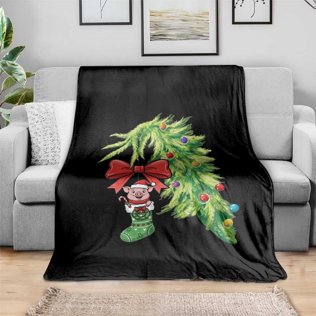 Funny Christmas Pig In Green Hand Naughty Throw Blanket Pet Lover Gift - Wonder Print Shop