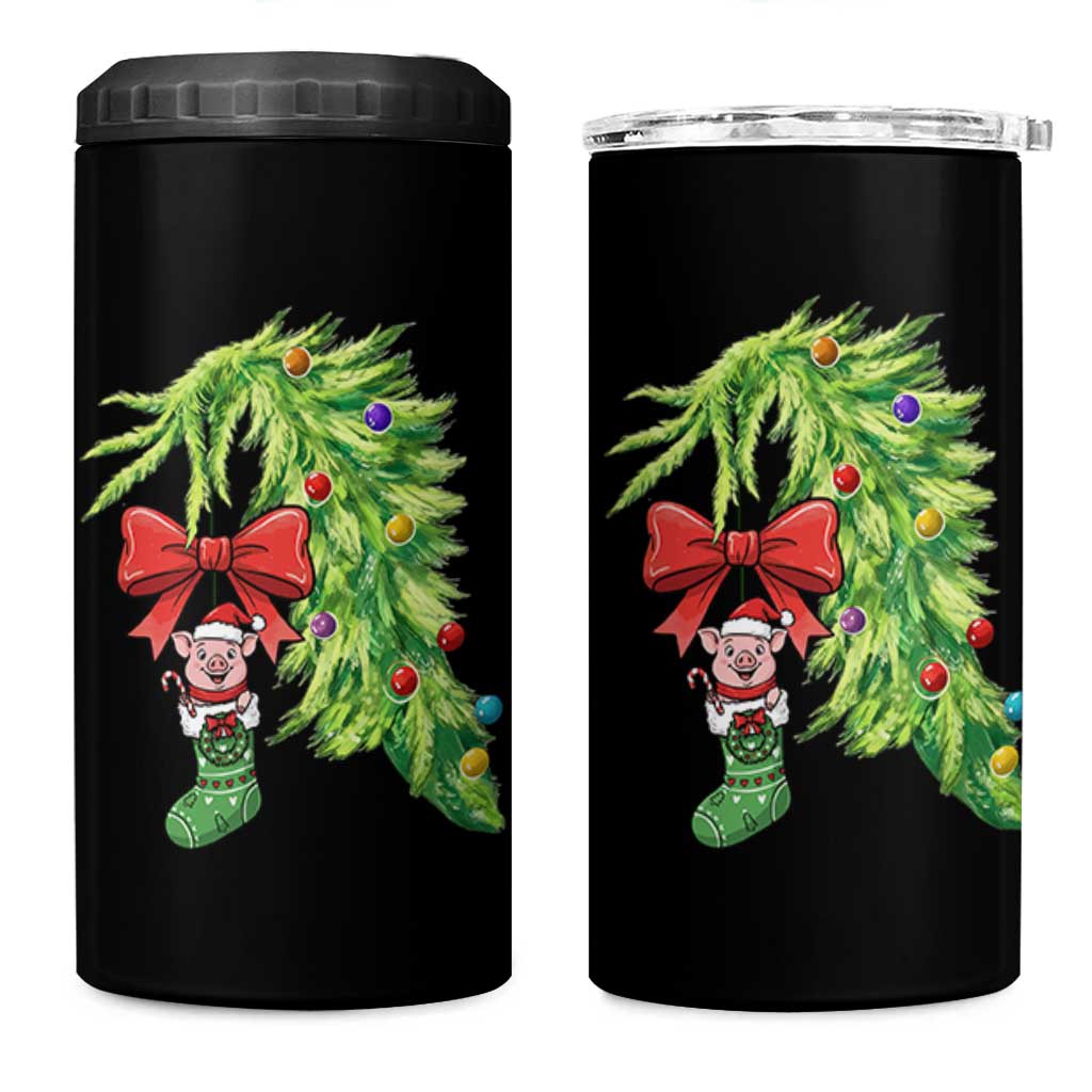 Funny Christmas Pig In Green Hand Naughty 4 in 1 Can Cooler Tumbler Pet Lover Gift - Wonder Print Shop