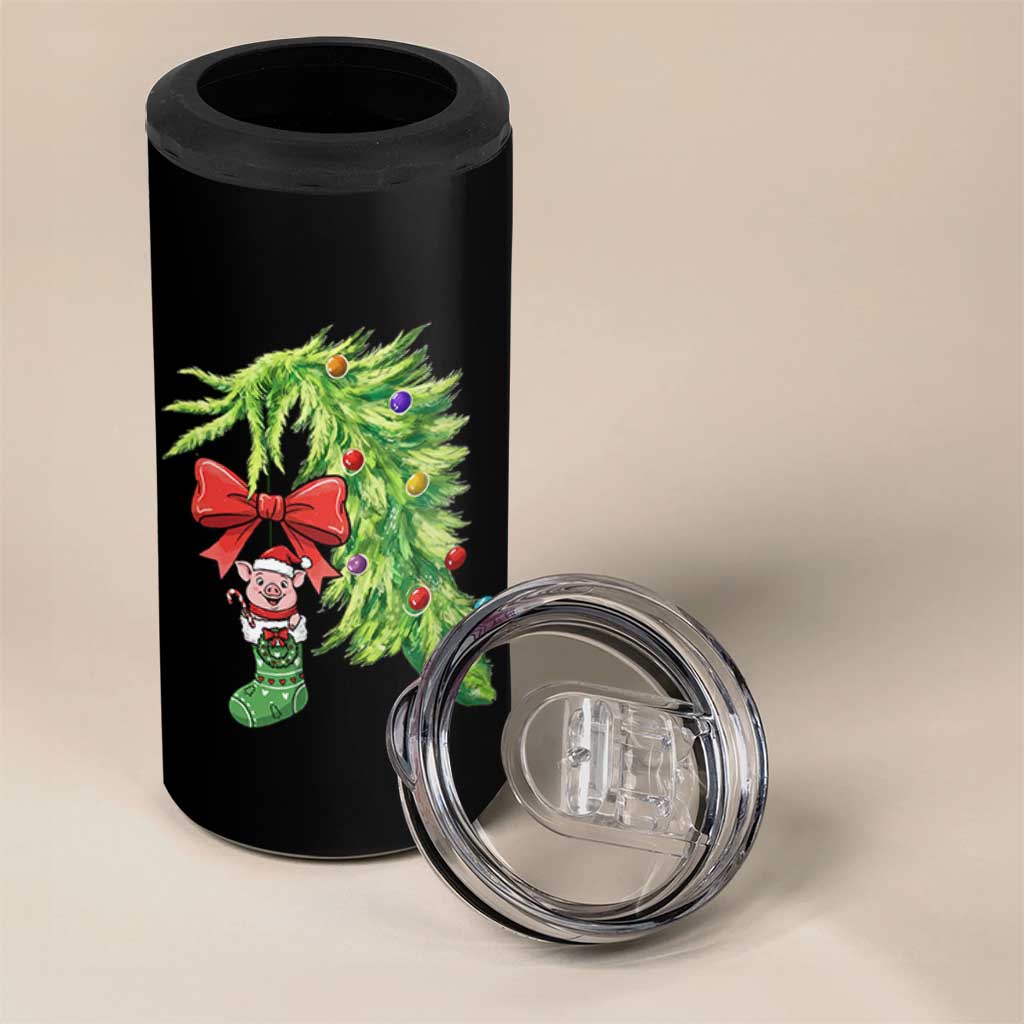 Funny Christmas Pig In Green Hand Naughty 4 in 1 Can Cooler Tumbler Pet Lover Gift - Wonder Print Shop