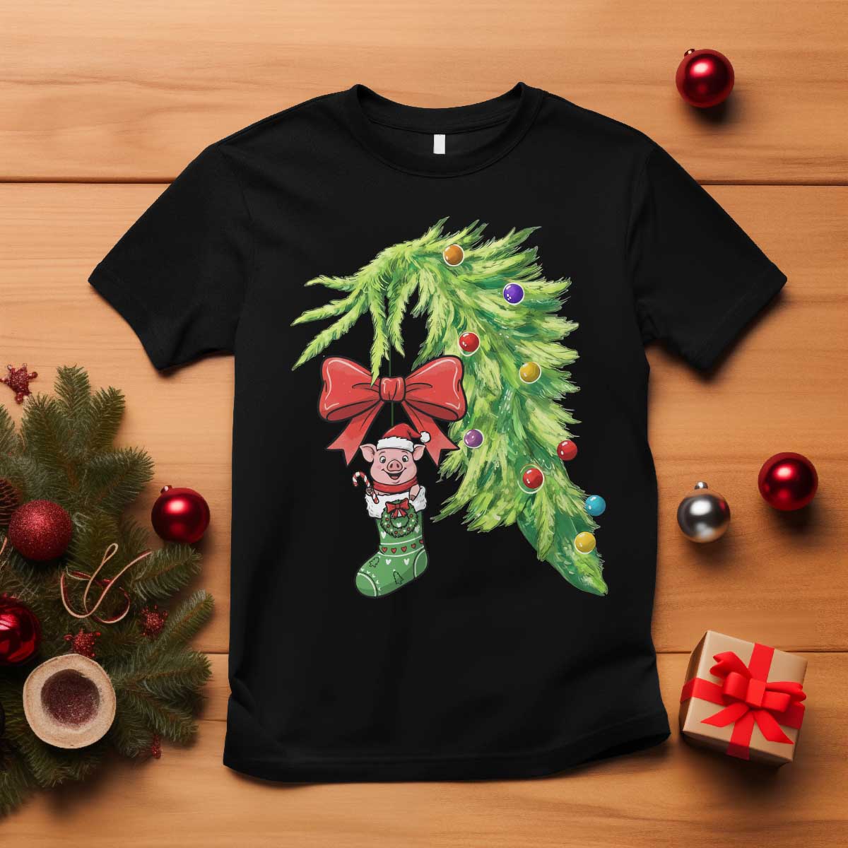 Funny Christmas Pig In Green Hand Naughty T Shirt Pet Lover Gift - Wonder Print Shop