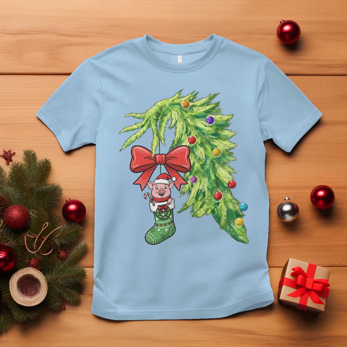 Funny Christmas Pig In Green Hand Naughty T Shirt Pet Lover Gift - Wonder Print Shop