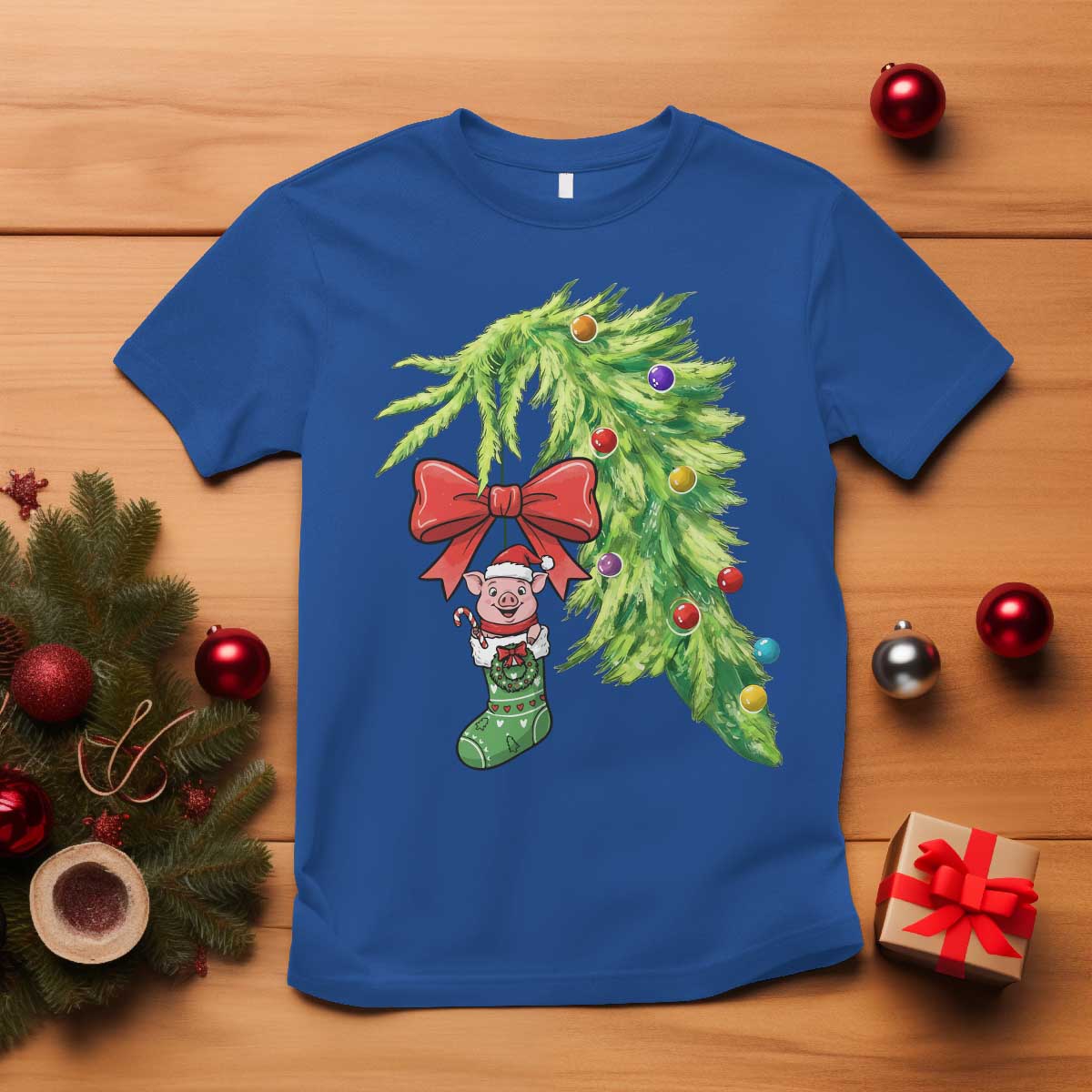 Funny Christmas Pig In Green Hand Naughty T Shirt Pet Lover Gift - Wonder Print Shop