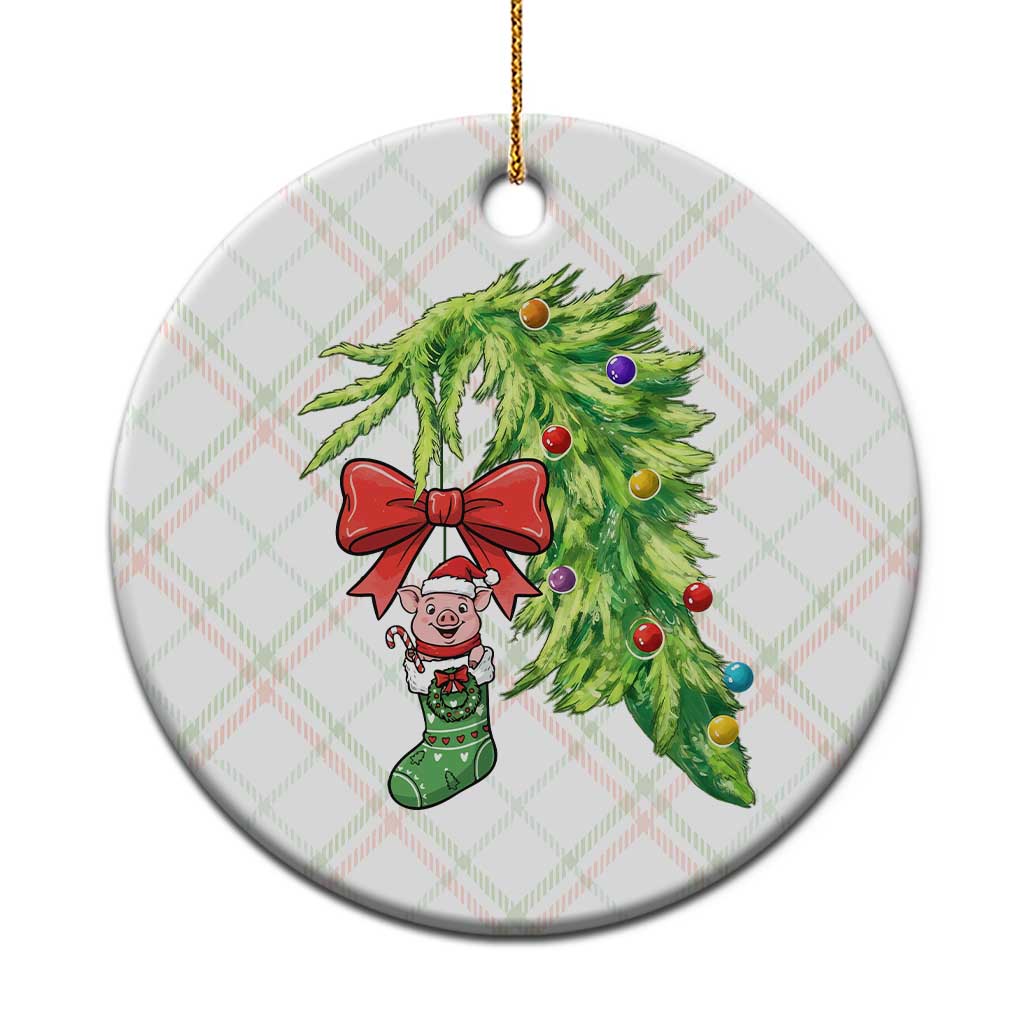 Funny Christmas Pig In Green Hand Naughty Ceramic Ornament Pet Lover Gift - Wonder Print Shop