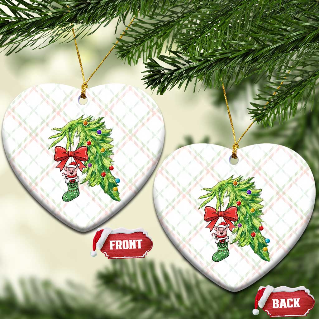 Funny Christmas Pig In Green Hand Naughty Ceramic Ornament Pet Lover Gift - Wonder Print Shop