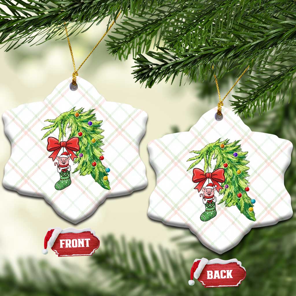 Funny Christmas Pig In Green Hand Naughty Ceramic Ornament Pet Lover Gift - Wonder Print Shop