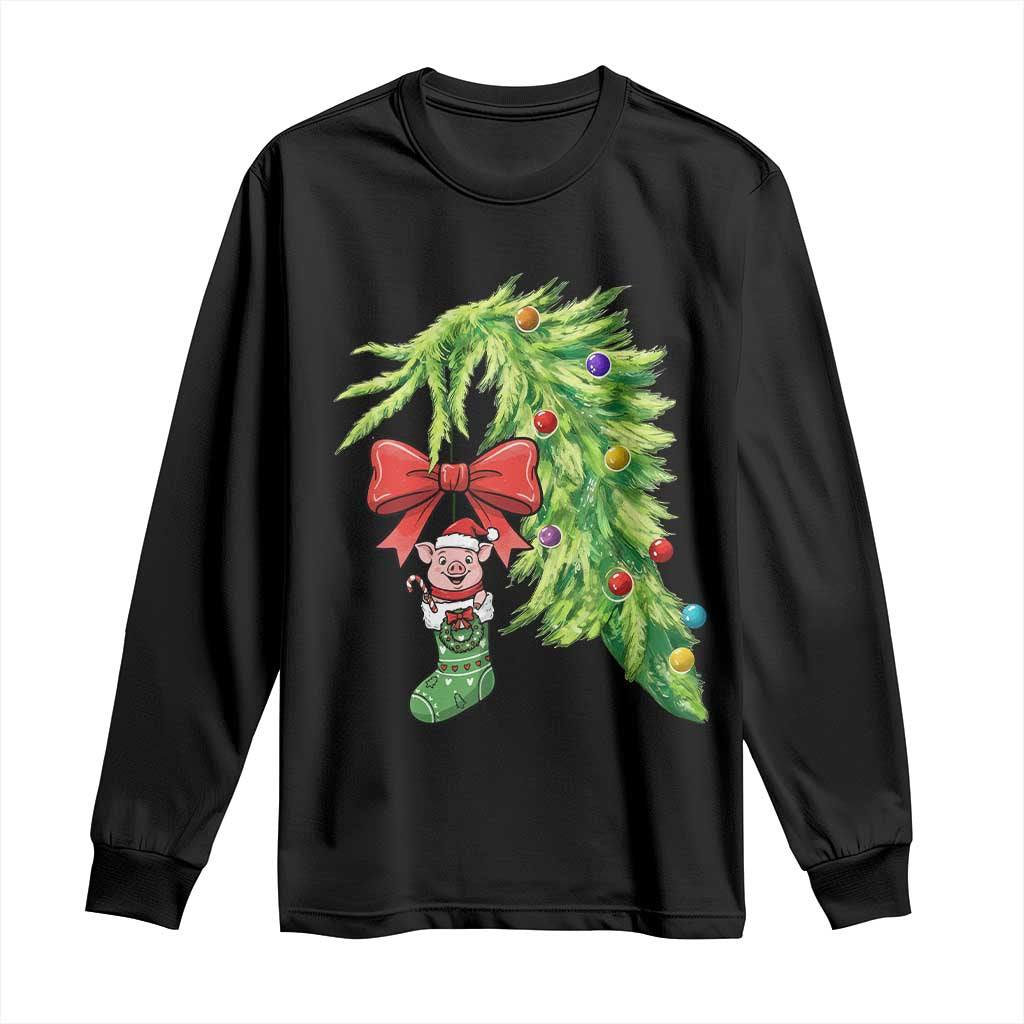 Funny Christmas Pig In Green Hand Naughty Long Sleeve Shirt Pet Lover Gift - Wonder Print Shop