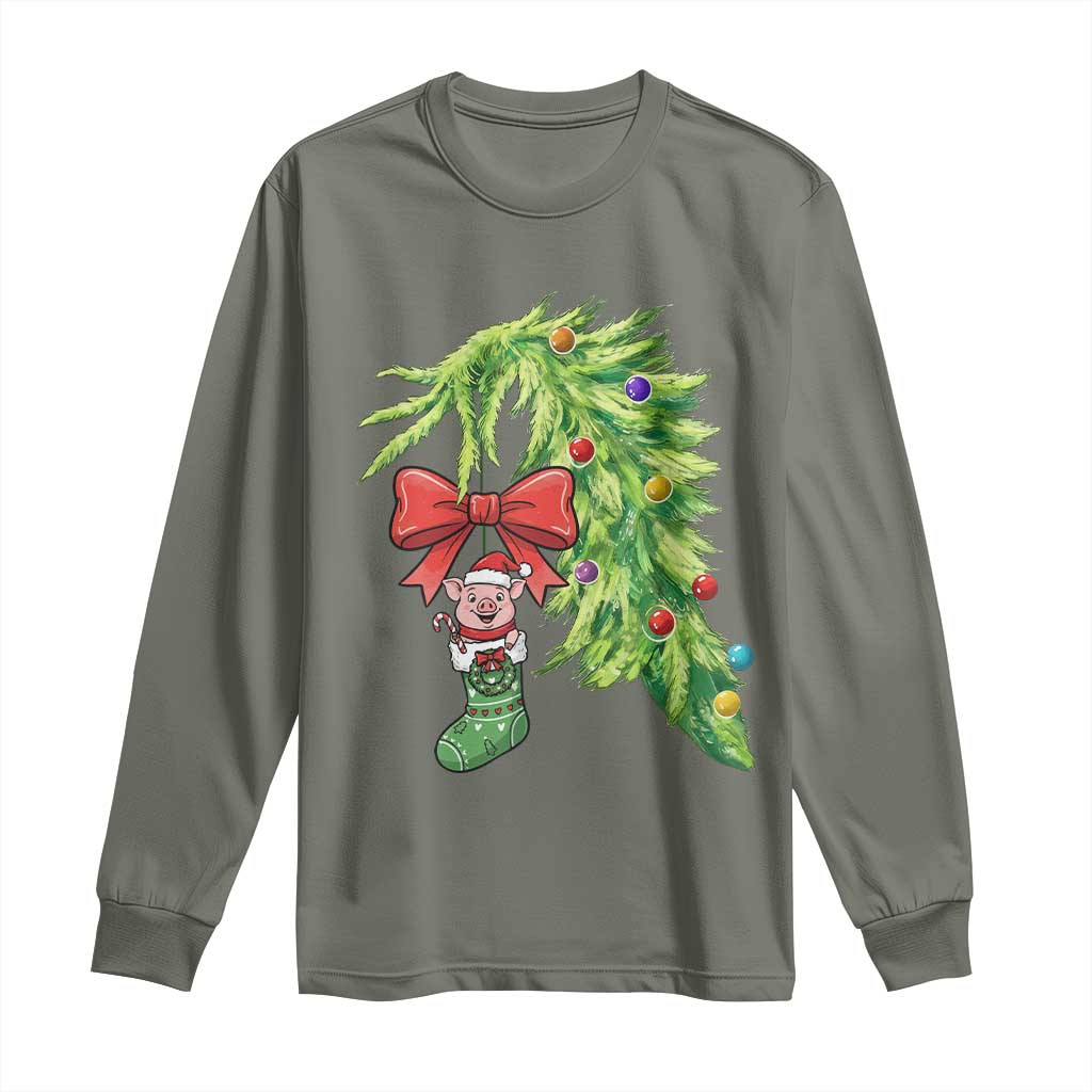 Funny Christmas Pig In Green Hand Naughty Long Sleeve Shirt Pet Lover Gift - Wonder Print Shop