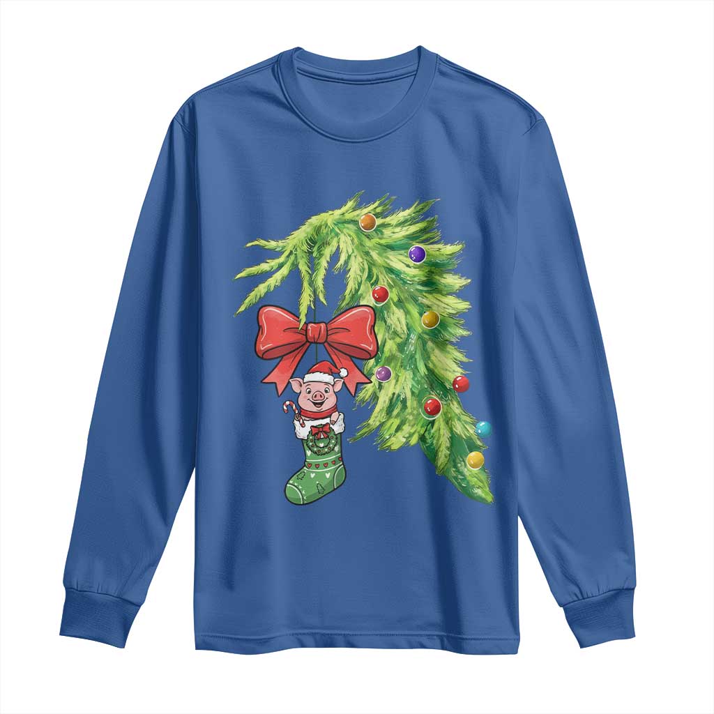 Funny Christmas Pig In Green Hand Naughty Long Sleeve Shirt Pet Lover Gift - Wonder Print Shop