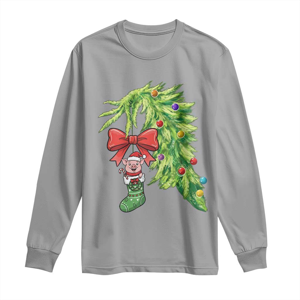 Funny Christmas Pig In Green Hand Naughty Long Sleeve Shirt Pet Lover Gift - Wonder Print Shop
