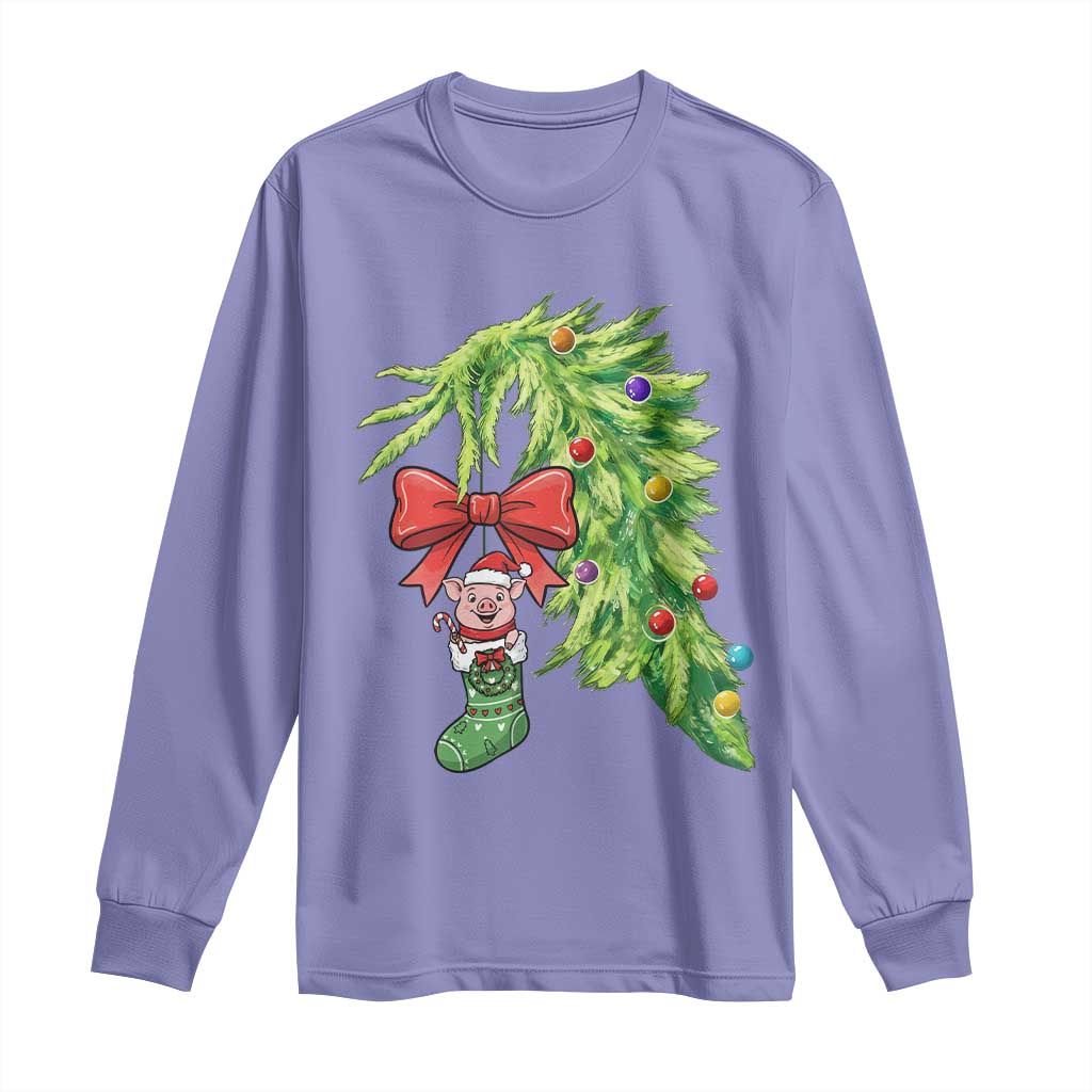Funny Christmas Pig In Green Hand Naughty Long Sleeve Shirt Pet Lover Gift - Wonder Print Shop