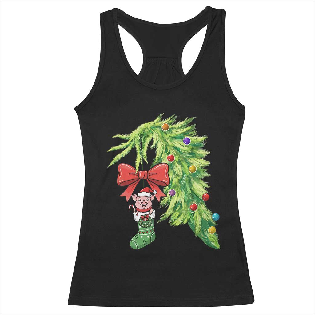 Funny Christmas Pig In Green Hand Naughty Racerback Tank Top Pet Lover Gift - Wonder Print Shop