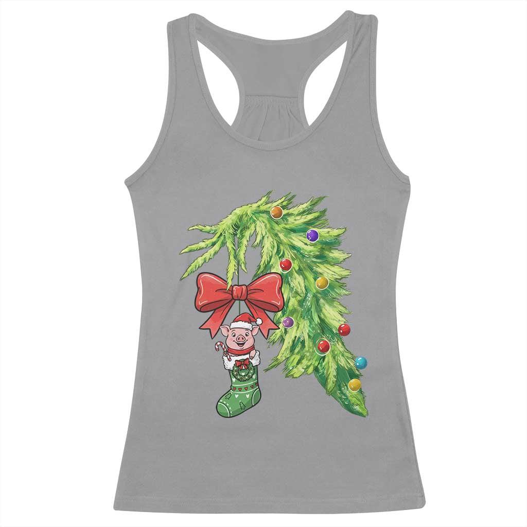 Funny Christmas Pig In Green Hand Naughty Racerback Tank Top Pet Lover Gift - Wonder Print Shop