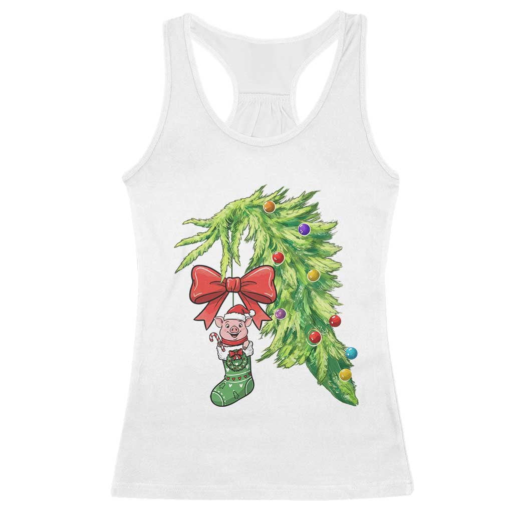 Funny Christmas Pig In Green Hand Naughty Racerback Tank Top Pet Lover Gift - Wonder Print Shop