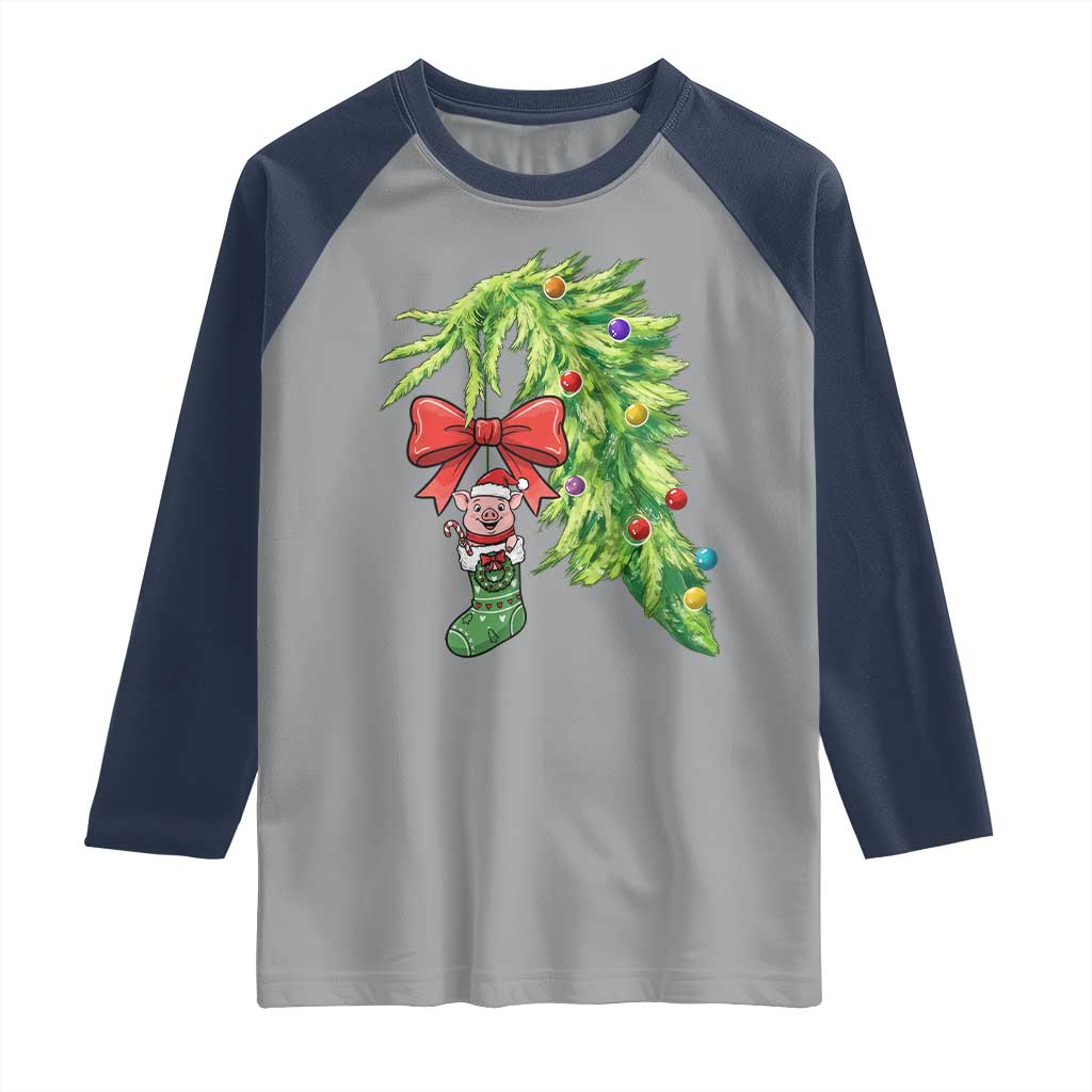 Funny Christmas Pig In Green Hand Naughty Raglan Shirt Pet Lover Gift - Wonder Print Shop