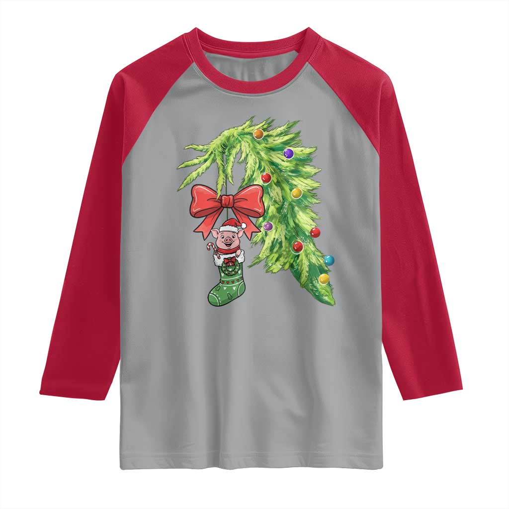 Funny Christmas Pig In Green Hand Naughty Raglan Shirt Pet Lover Gift - Wonder Print Shop
