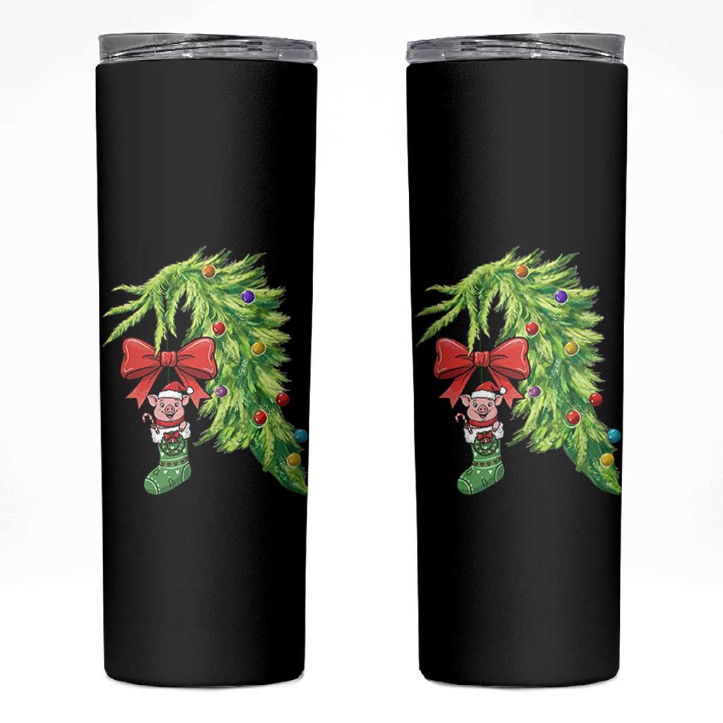 Funny Christmas Pig In Green Hand Naughty Skinny Tumbler Pet Lover Gift - Wonder Print Shop