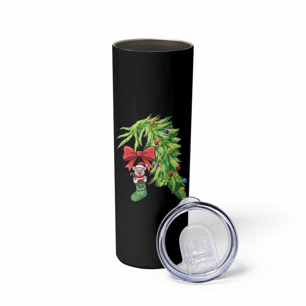 Funny Christmas Pig In Green Hand Naughty Skinny Tumbler Pet Lover Gift - Wonder Print Shop